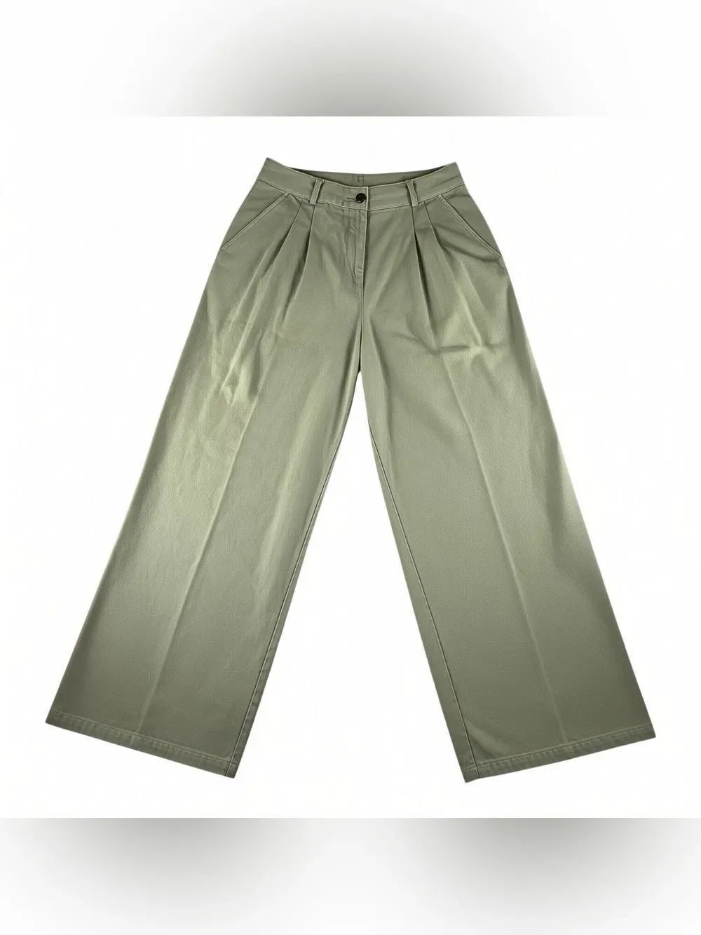 Bar III Women's Sofia Richie Pleated Wide Leg  Pants Sage Green Pockets Size 12